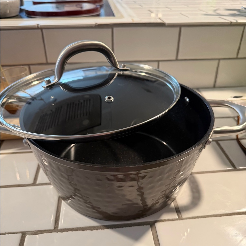 Basil & Kraft Home/Kitchen Hammered Nonstick Saucepan with Glass Lid - Brown - Picture 2 of 16